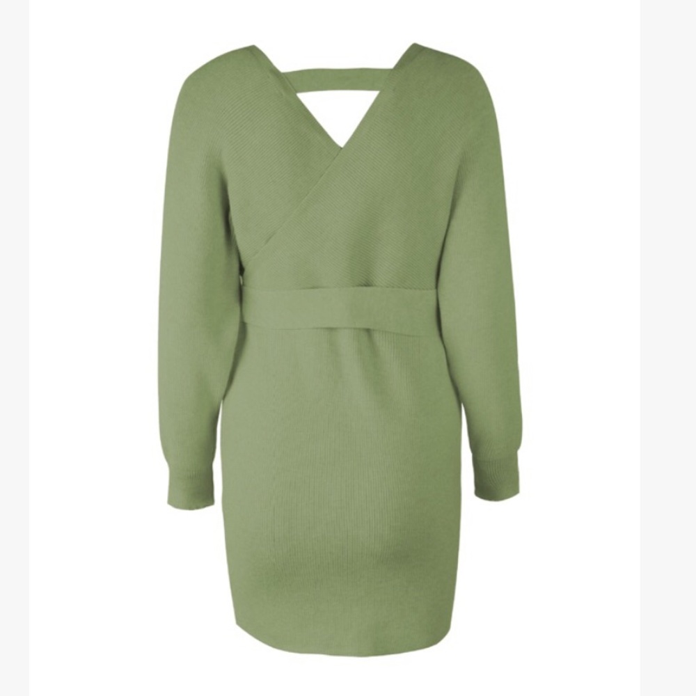🔥🔥Sexy and Cozy Green V Neck Sweater Dress - Picture 6 of 8